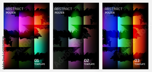Abstract poster templates with vertical color panels and dark brush strokes