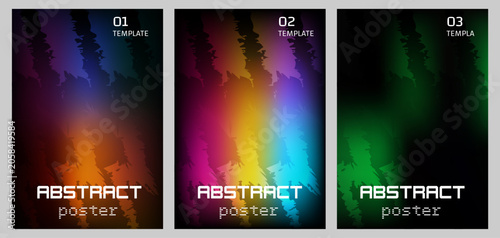 Set of abstract posters with colorful brush strokes and gradient backgrounds, modern design templates for sports or creative events