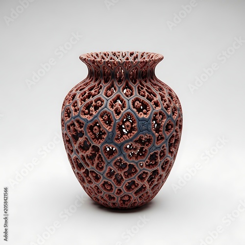 Ornate Red Ceramic Vase Standing on Minimal Studio Background