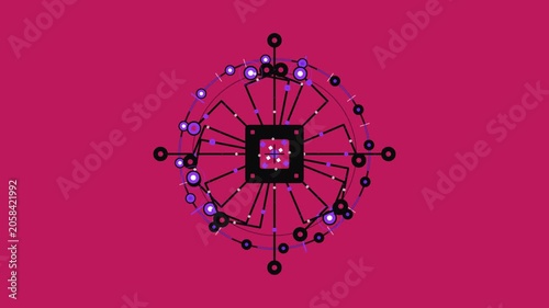 Pulsating circular digital interface on magenta background