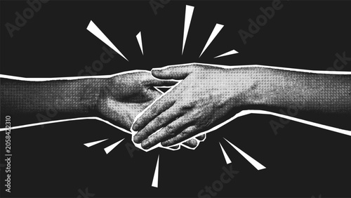 Fotografie Handshake Halftone Vector Illustration Black Background