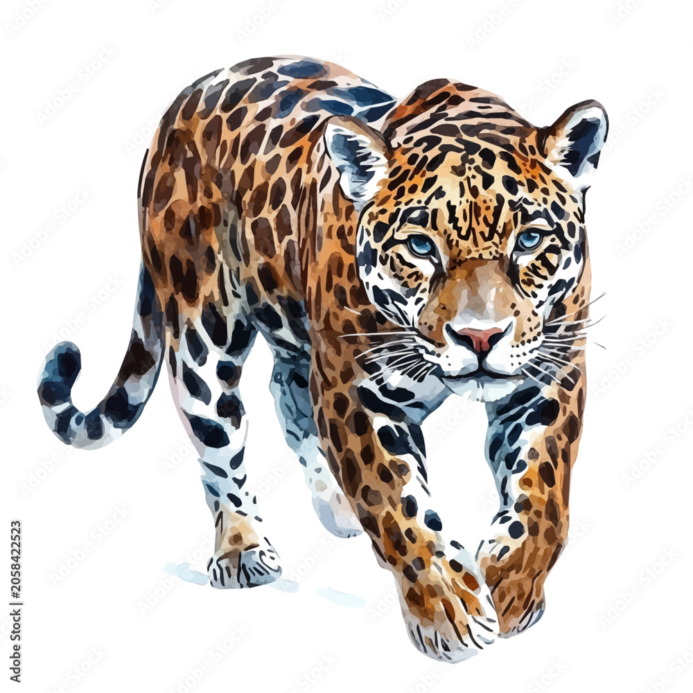Obraz premium High-resolution watercolor painting vector of Jaguar, isolated on a white background.