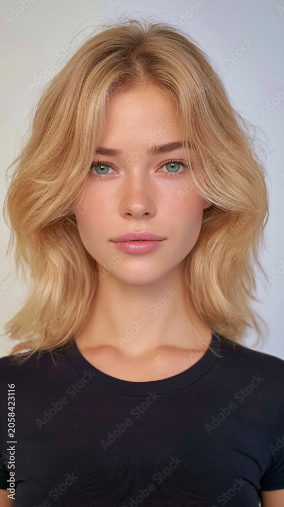 Naklejka premium blonde woman full body portrait with green eyes, young ukrainian blonde woman standing confidently, attractive fair skinned woman isolated full length