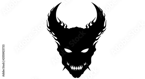 Принти на полотні Silhouette of a demonic creature with fiery horns and glowing eyes
