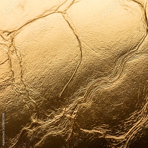 Textured Golden Metallic Surface Showing Cracked Abstract Pattern in Close Up