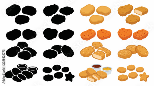 Cuadro en lienzo Professional vector collection featuring different chicken nugget designs, class
