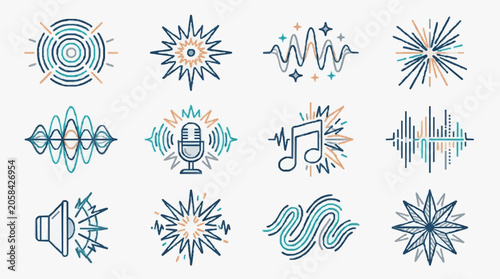 Foto Colorful Audio Visual Soundwave Icons Collection.