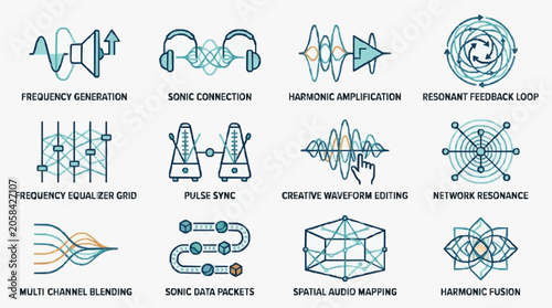 Bilde på lerret Modern Audio Signal Processing Icons Set.