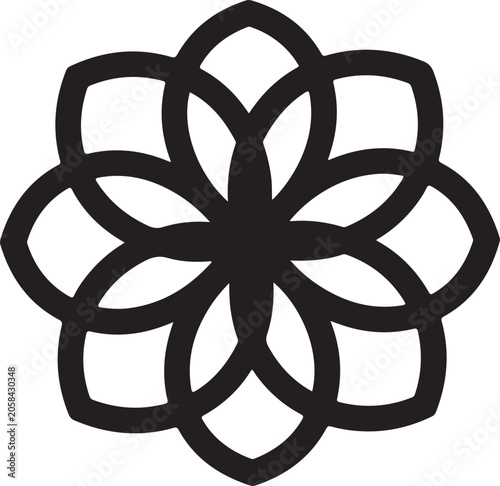 Fotografija Black geometric flower icon with symmetric petal shape design