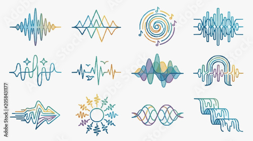 Foto Colorful Abstract Wave Sound Frequency Icons Set.