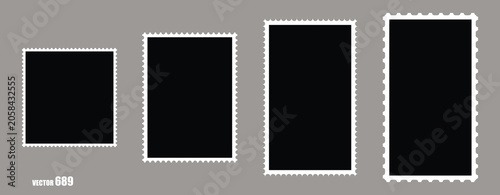 Set of blank empty postage stamp frames different sizes for photos or pictures.