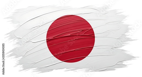 Textured Japanese Flag Painted with Brush Strokes on White Background