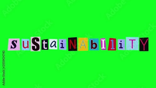Playful Typography With Negative Space Emphasizes Ecofriendly Community Campaign, Vibrant Cutout Lettering Against Green Background Creates Lively Visual are crumpled and unwrapped on green screen