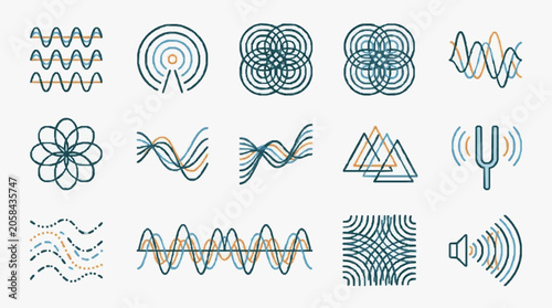 Φωτογραφία Abstract Wave Patterns and Sound Visualization Icons.