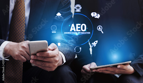Fotografie Business professionals discussing digital marketing strategies with focus on answer engine optimization, technology, and innovative solutions in modern office environment Fluxor