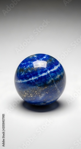 Polished Blue Stone Sphere Resting on Minimal Gray Studio Surface