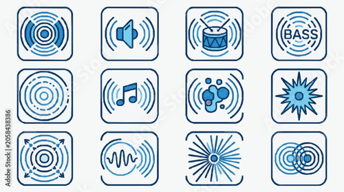 Photos Illustrated Audio Sound Wave Icons Set.