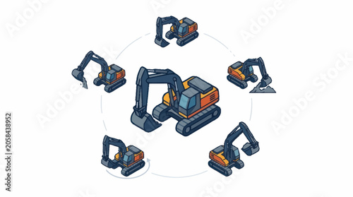 Fényképezés Construction Excavator Machine Set Isometric View.