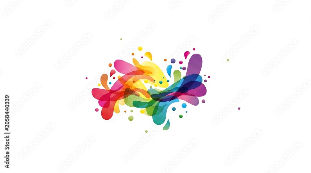 Obraz premium Vibrant rainbow colored paint splashes on a white background creating a dynamic artistic effect