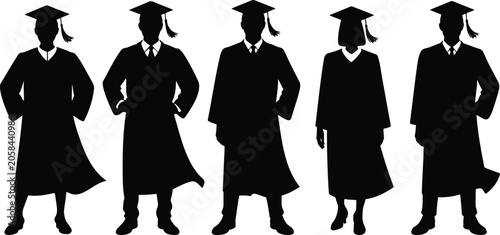 Graduate Student Silhouettes, Graduation Ceremony Collection, Academic Vector Set, Graduation Gown Icons, Student Graduation Silhouettes, Education Vector Bundle