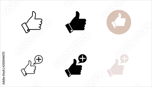 Minimal outline icon of thumbs up symbol representing like, approval, recommendation, positive feedback, rating, and social media interaction.