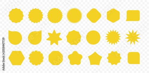 Yellow Sale Badge and shapes Discount tags Sticker Vector Set with 
Starburst Collection of Promotional Labels and marketing elements 
isolated on transparent background 