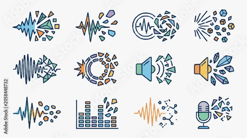 Fotografie Colorful Audio Sound Wave Icons Set.