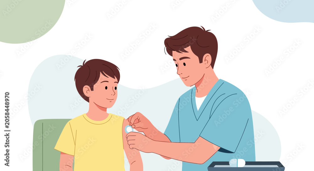 Obraz premium Doctor giving vaccination to child, healthcare and prevention concept