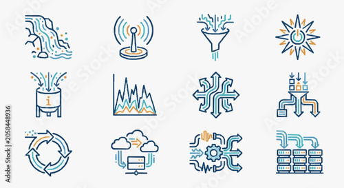 Konstfotografi Minimalist Technology and Data Network Icons Set.