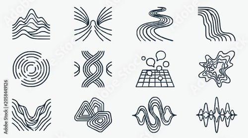 Quadro em tela Abstract Line Patterns and Scientific Wave Diagrams.