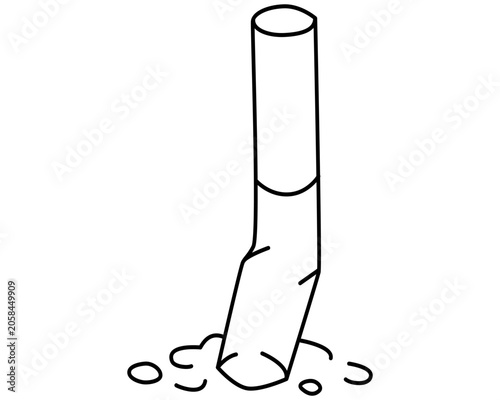 Fotografie Simple vector illustration of a crushed and extinguished cigarette isolated on white background