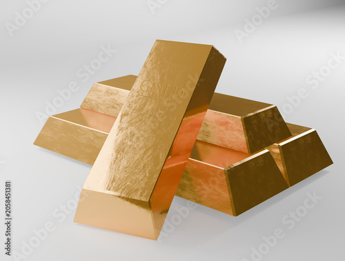 3D gold bar on white background, falling gold bar on white background
