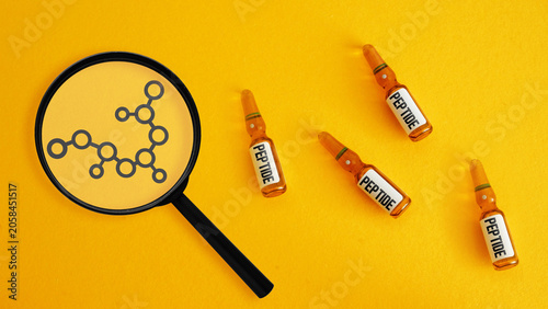 Bild auf Leinwand Peptides Molecular Biology Concept with Amino Acid Chains, Cellular Signaling, B