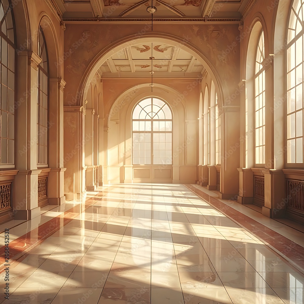 Fototapeta premium Abandoned historic building interior hallway.