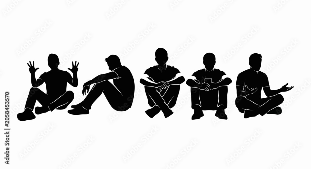 Obraz premium Diverse Group of Silhouetted People in Various Poses.