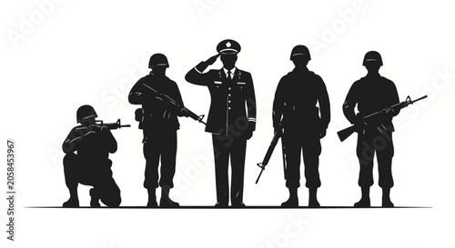 Tableau sur toile Silhouette of United Military Personnel Standing in Formation.