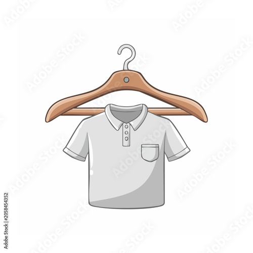 White Polo Shirt on Wooden Hanger Illustration