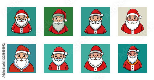 Six smiling santa claus vector icons - Bright and cheerful Santa Claus icons with red hats and white beards, arranged in a grid for festive holiday use.