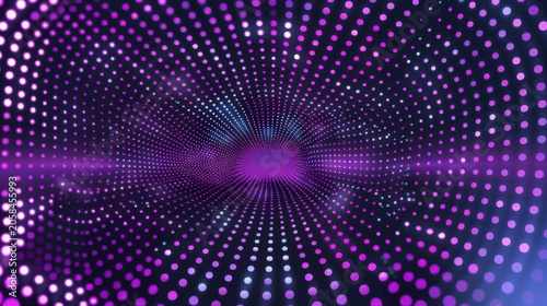 Vibrant magenta and violet dot tunnel with radiant perspective depth and glowing center, ideal for futuristic technology, music visuals, nightlife and digital motion concepts.