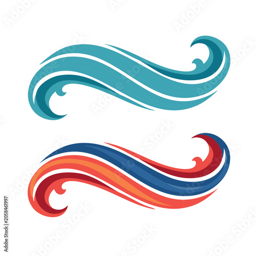 Abstract wave elements in blue and red/orange