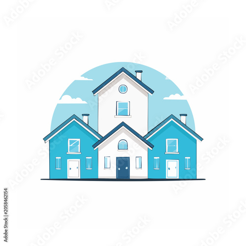 Flat design illustration of a row of houses