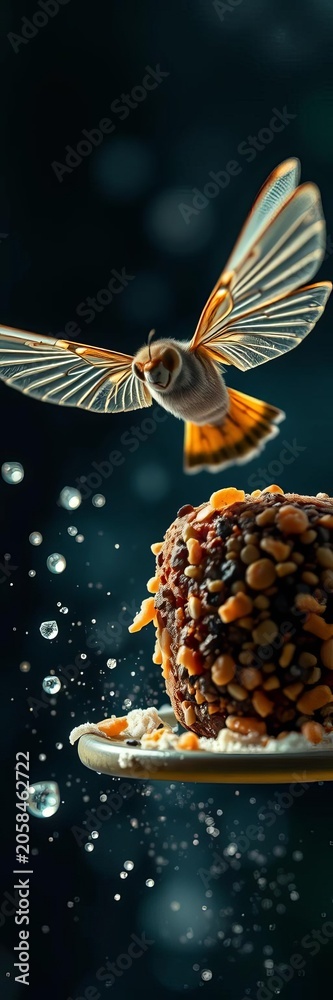 Obraz premium Whirring wings hover around a sugary feeder treat, ||sugar-water, illustration