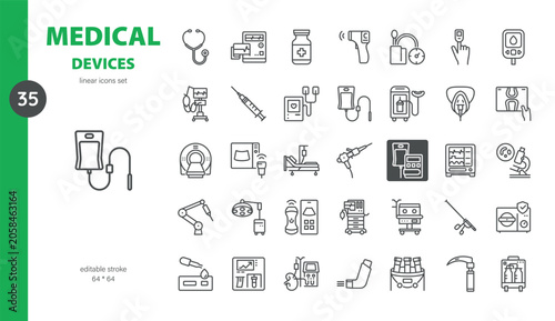 Fényképezés Simple Set of Medical Devices Related Vector Line Icons