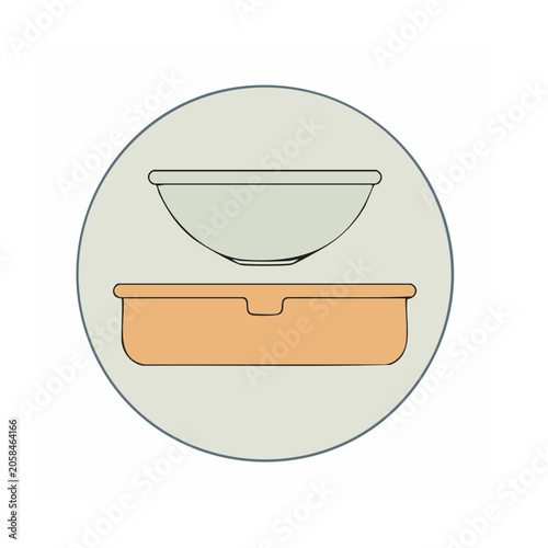 Flat design icon of bowl and tray