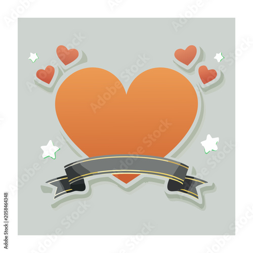 Orange heart with ribbon and decorative elements
