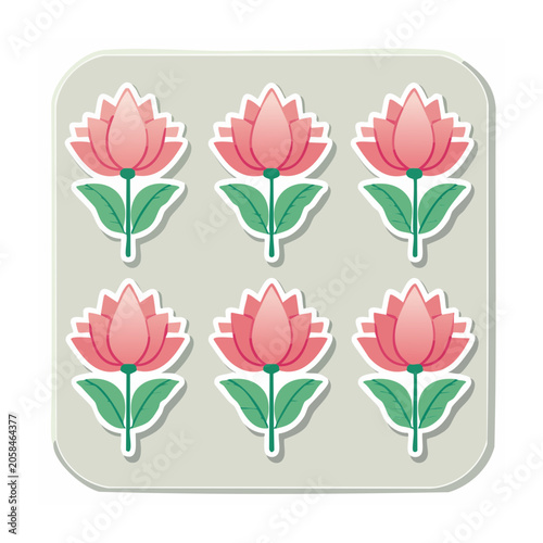 Pink lotus flowers with green leaves in flat design