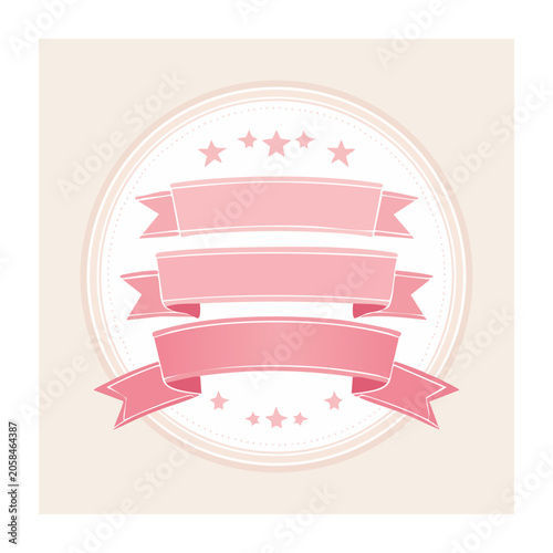 Pink ribbon badge with stars in circular frame