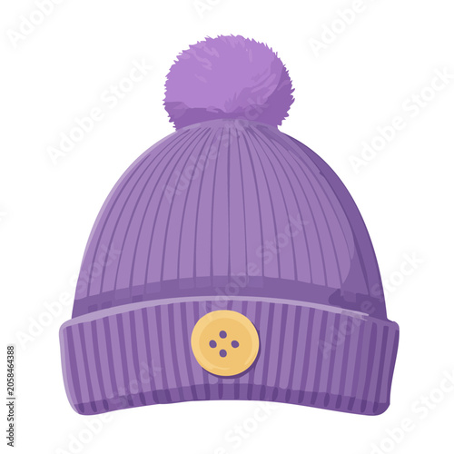 Purple Beanie with Pom Pom and Button