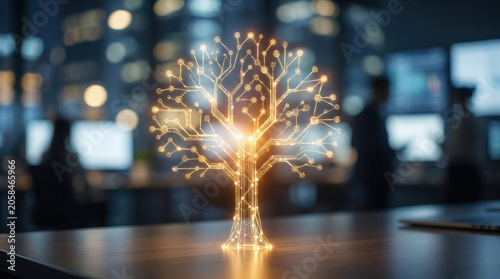 Artificial intelligence, data, network, technology, tree, glowing