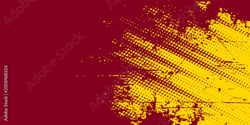 Vector background with burgundy and yellow gold grunge texture. Abstract two tone design, rough brushstroke divide. Ideal for bold banners, classic themes or sports concepts